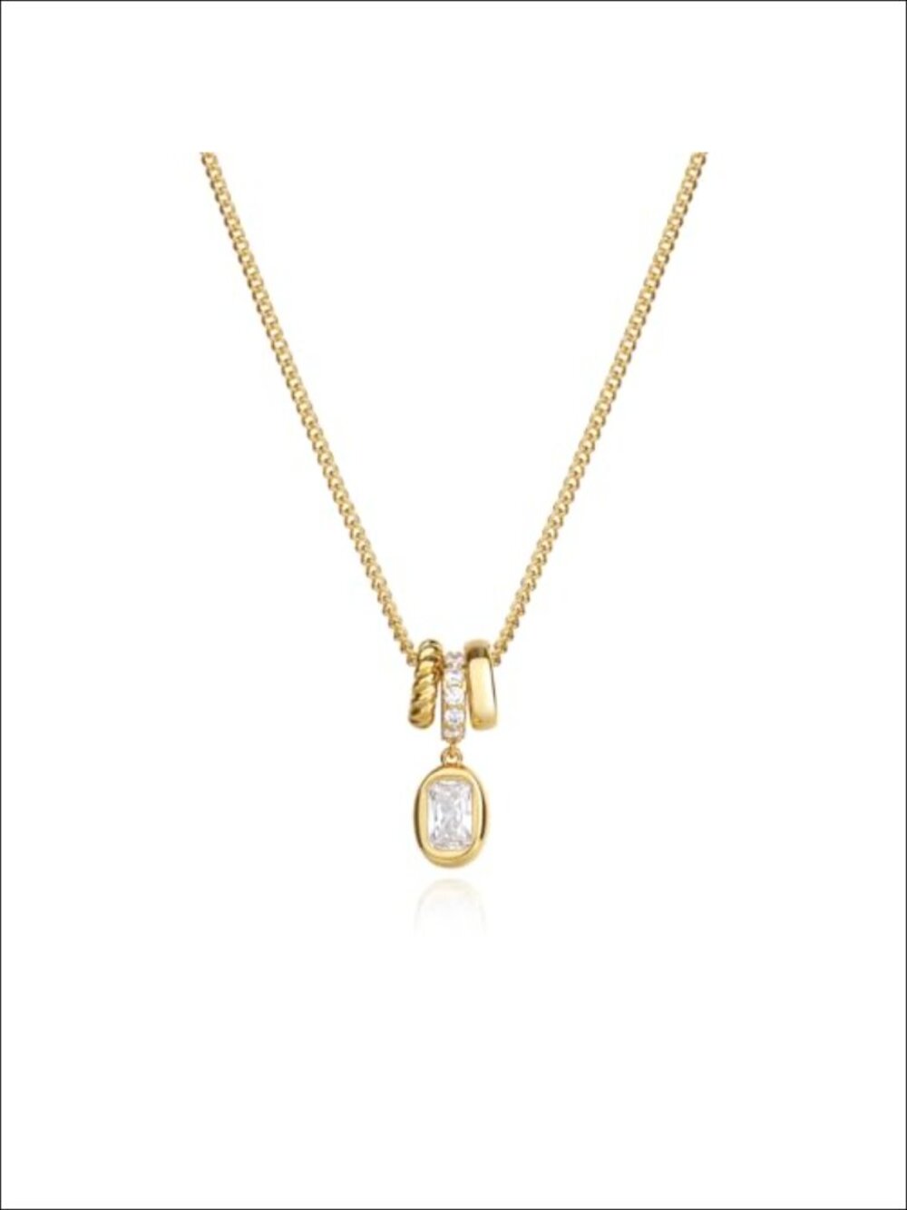 18K Gold Plated Cubic Zirconia Pendant Necklace Dainty Layering Chain